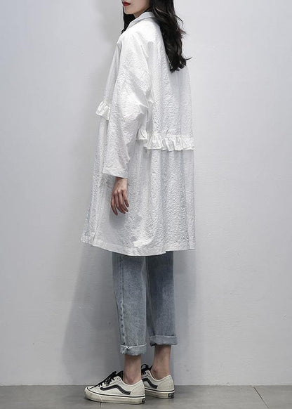Style White Fine Long Coats Photography Notched Ruffles Coat