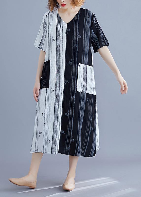 Style White Long V Neck Patchwork Traveling Summer Dress