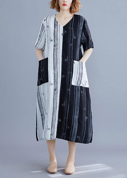 Style White Long V Neck Patchwork Traveling Summer Dress