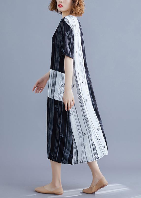 Style White Long V Neck Patchwork Traveling Summer Dress