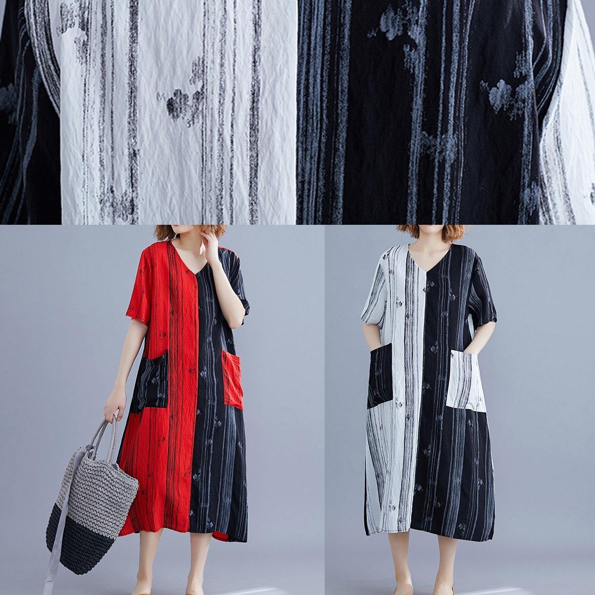 Style White Long V Neck Patchwork Traveling Summer Dress