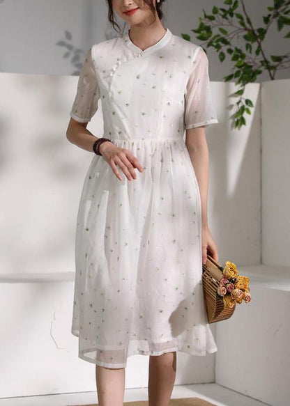 Style White Clothes Stand Collar Cinched Oversized Dress