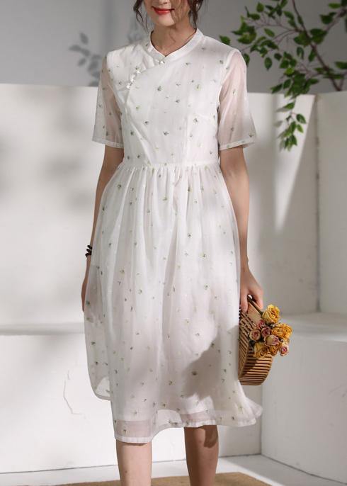 Style White Clothes Stand Collar Cinched Oversized Dress
