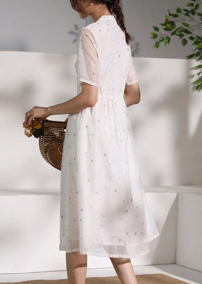 Style White Clothes Stand Collar Cinched Oversized Dress