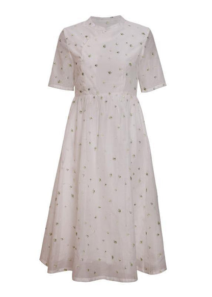 Style White Clothes Stand Collar Cinched Oversized Dress