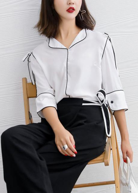Style White Cotton Clothes V Neck Knee Summer Shirts