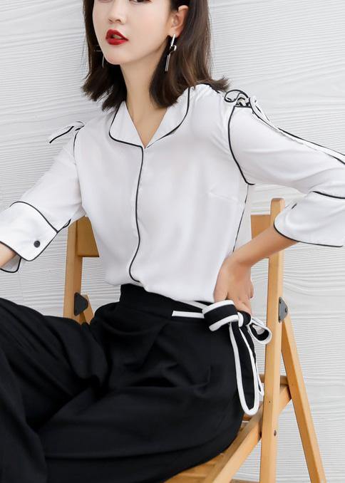 Style White Cotton Clothes V Neck Knee Summer Shirts