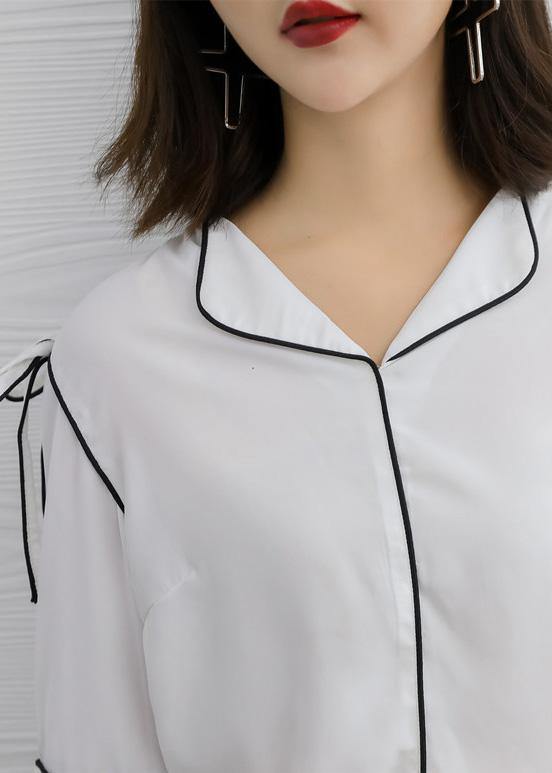 Style White Cotton Clothes V Neck Knee Summer Shirts
