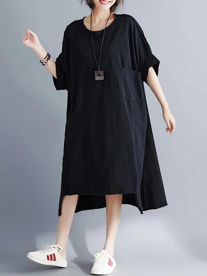 Style White Cotton Quilting Dresses O Neck Low High Design Dresses
