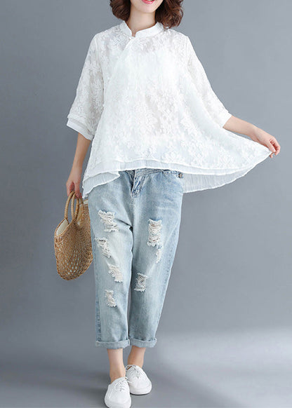 Style White Lace Top Silhouette Button Down Dresses Summer Blouse