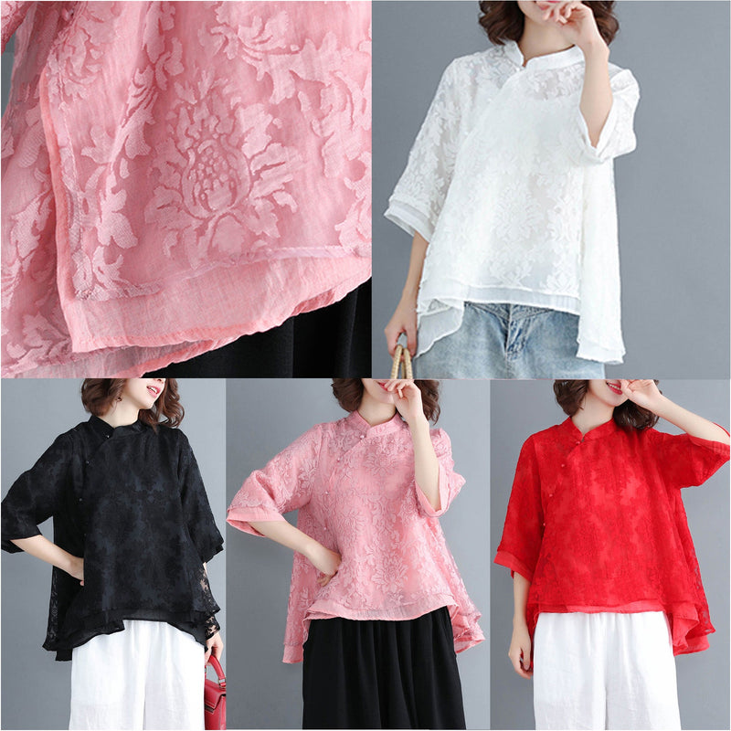 Style White Lace Top Silhouette Button Down Dresses Summer Blouse