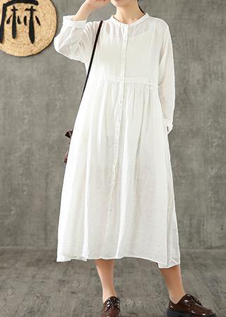 Style White Linen Clothes for Cinched Pockets Loose Spring Dresses