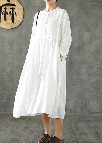 Style White Linen Clothes for Cinched Pockets Loose Spring Dresses
