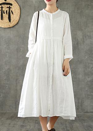 Style White Linen Clothes for Cinched Pockets Loose Spring Dresses