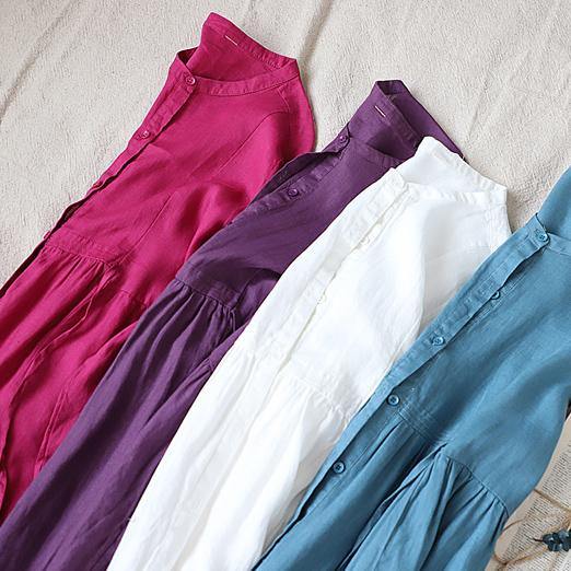 Style White Linen Clothes for Cinched Pockets Loose Spring Dresses