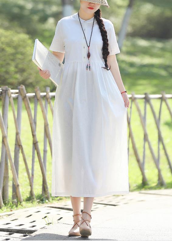 Style White Linen Quilting Dresses Tie Waist Robe Summer Dresses