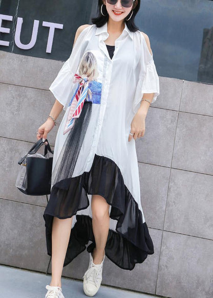 Style White Off the Shoulder Cotton Tunics Asymmetric Hem Maxi Summer Dresses