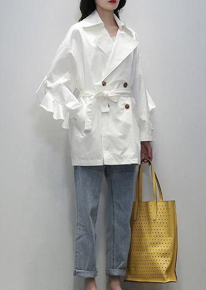 Style White Tunic Coats Notched Tie Waist Jackets