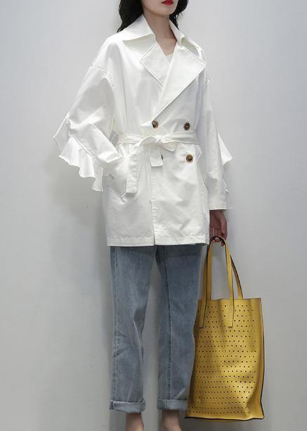 Style White Tunic Coats Notched Tie Waist Jackets