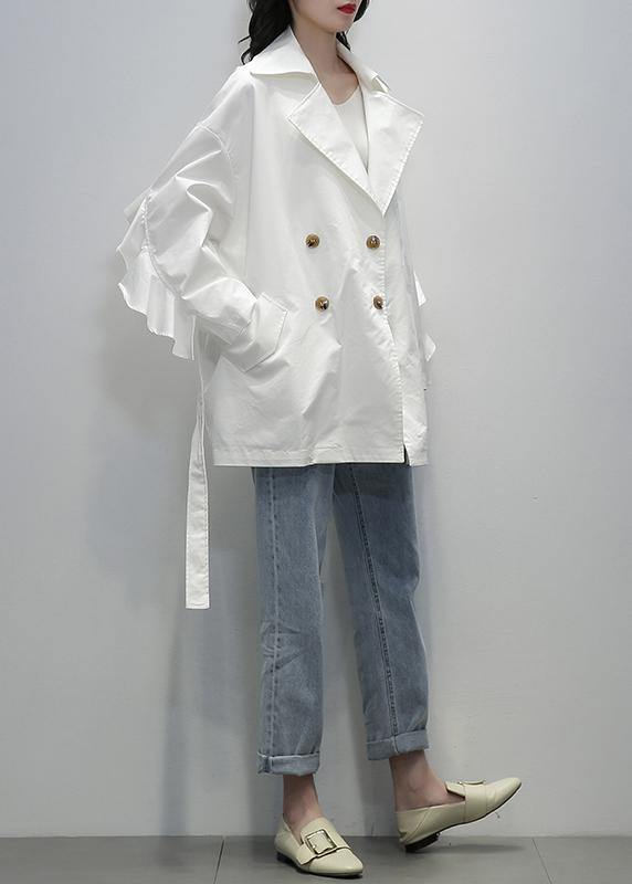 Style White Tunic Coats Notched Tie Waist Jackets