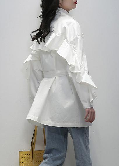 Style White Tunic Coats Notched Tie Waist Jackets