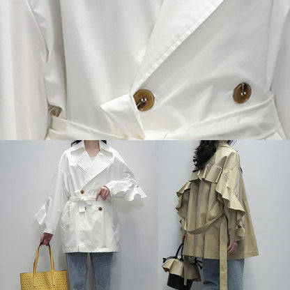 Style White Tunic Coats Notched Tie Waist Jackets
