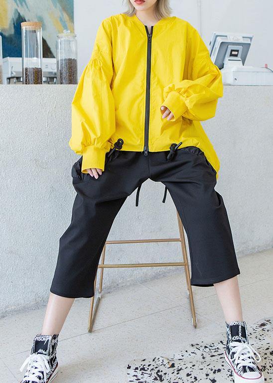Style Yellow Box Short Coat Photography Drawstring Hem Fall Outwear