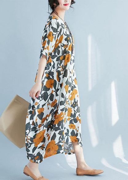 Style Yellow Linen Robes Big Hem Maxi Summer Dresses