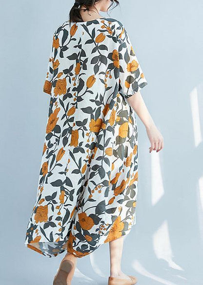 Style Yellow Linen Robes Big Hem Maxi Summer Dresses