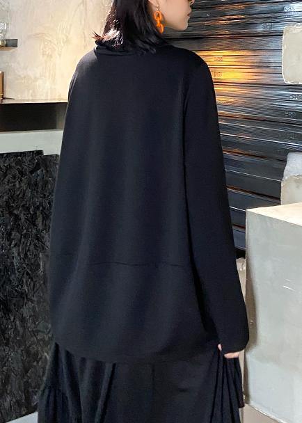 Style Zippered Three-dimensional Decoration Tops Black Baggy Blouse