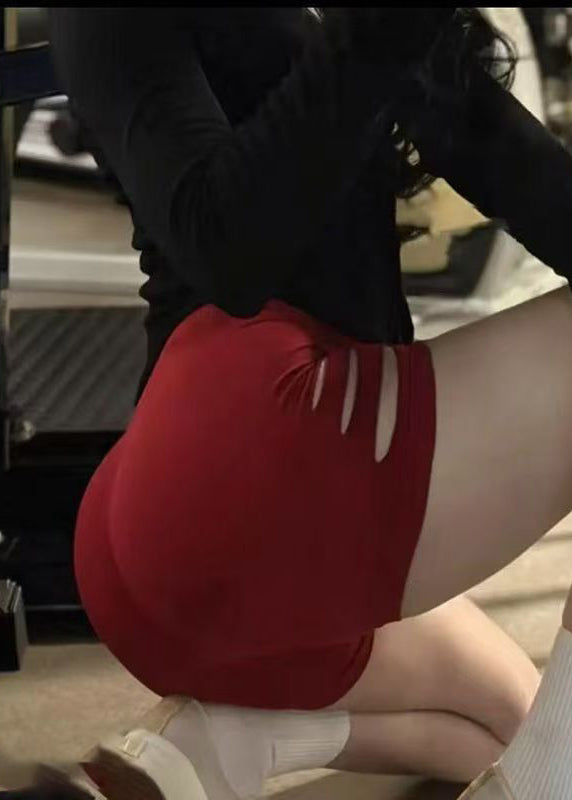 Styling Red High Waist Ripped Workout Gym Shorts Running Shorts Surf Leggings