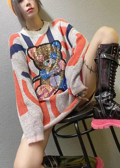 Stylish Apricot O-neck Patchwork Loose Fall Knit Sweater
