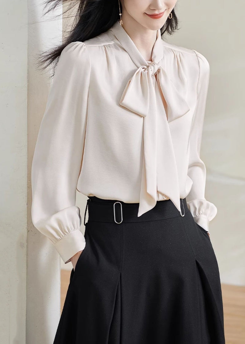 Stylish Apricot Bow Silk Shirts Fall