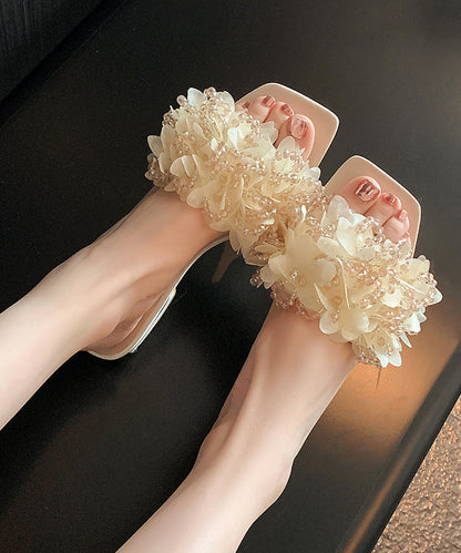 Stylish Apricot Slide Sandals Peep Toe
