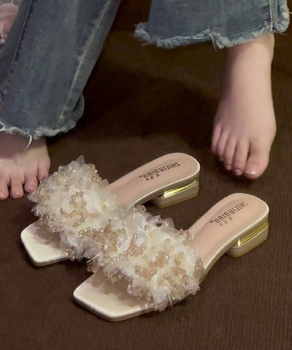 Stylish Apricot Slide Sandals Peep Toe