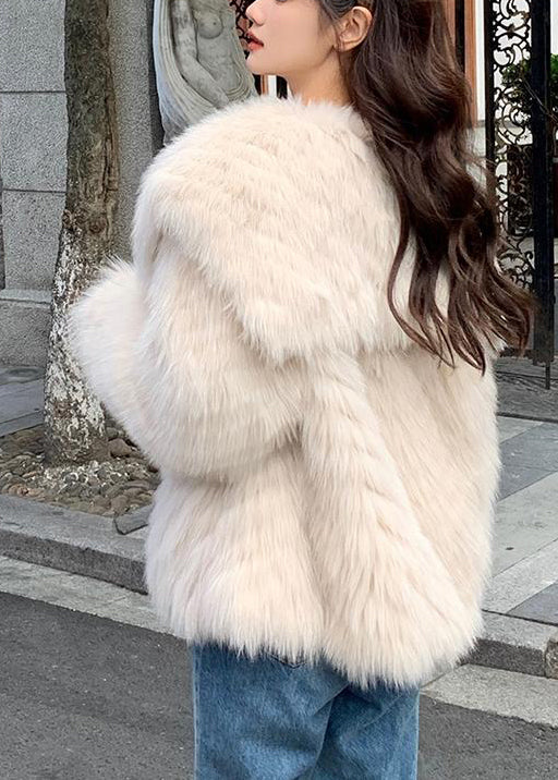 Stylish Apricot Peter Pan Collar Leather and Fur Coats Spring