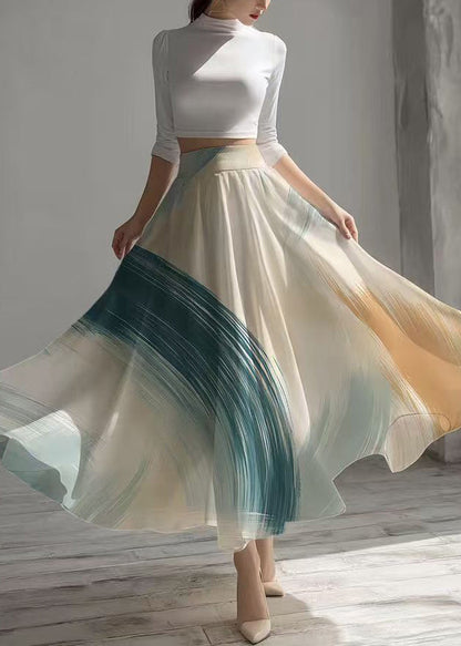 Stylish Apricot Print Exra Large Hem Chiffon Skirts Summer