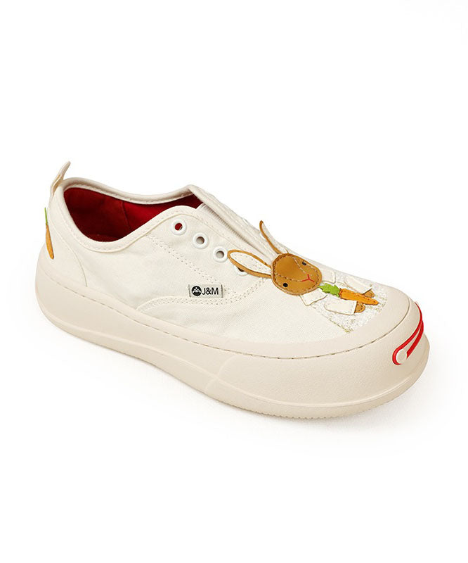 Stylish Beige Canvas Platform Flat Shoes for Splicing Character