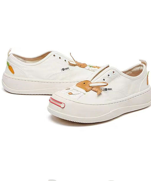 Stylish Beige Canvas Platform Flat Shoes for Splicing Character