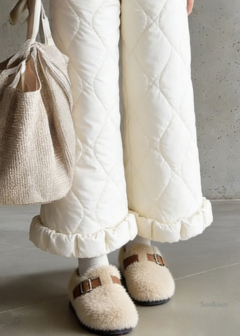 Stylish Beige Elastic Waist Fine Cotton Filled Crop Pants