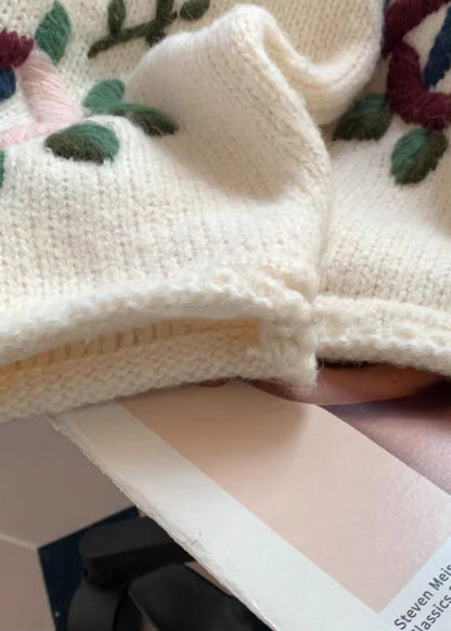 Stylish Beige Embroidered Knit Cardigans Spring