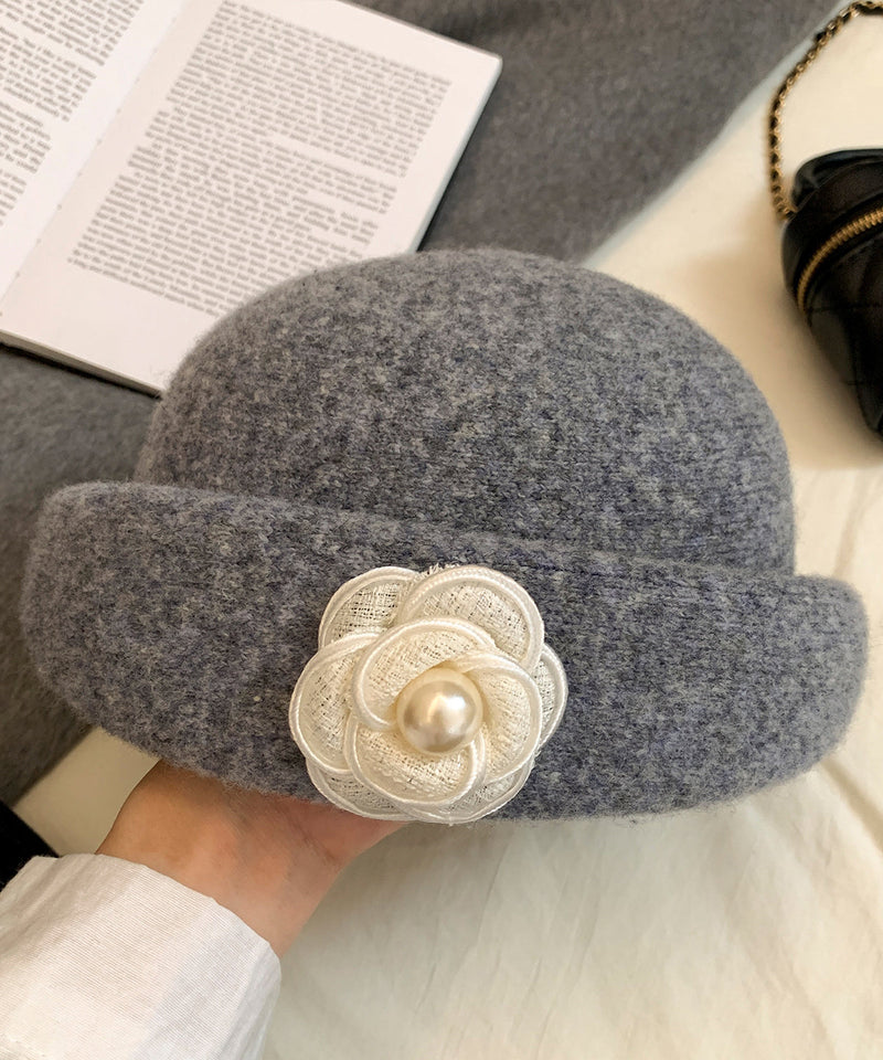Stylish Beige Pearl Woolen Beret Hat
