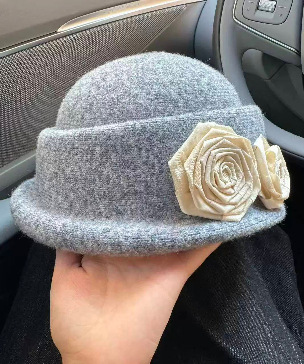 Stylish Beige Woolen Warm Bucket Hat