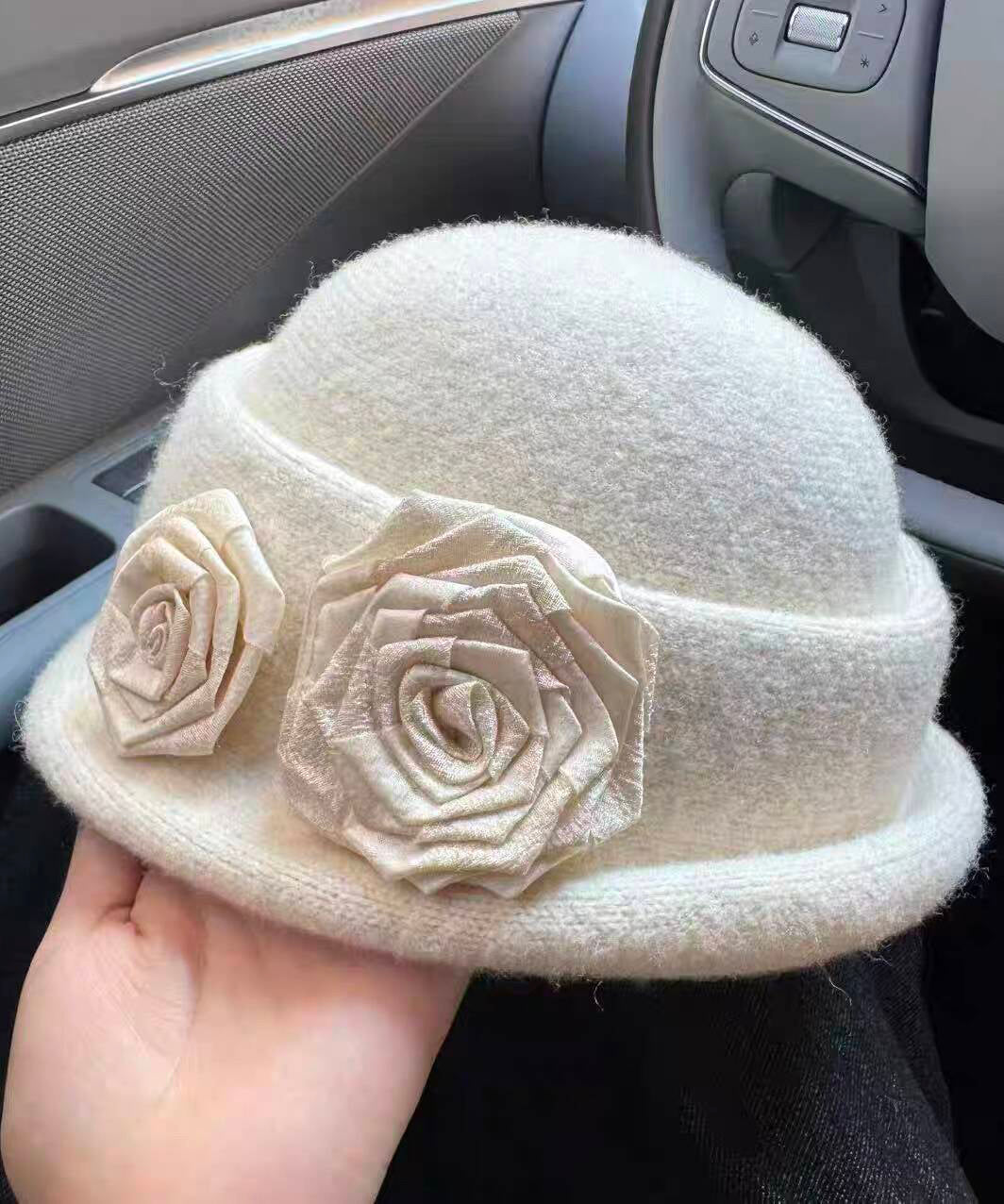 Stylish Beige Woolen Warm Bucket Hat