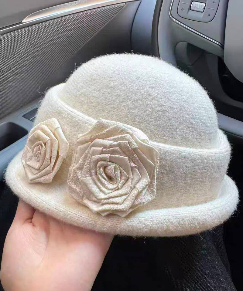Stylish Beige Woolen Warm Bucket Hat