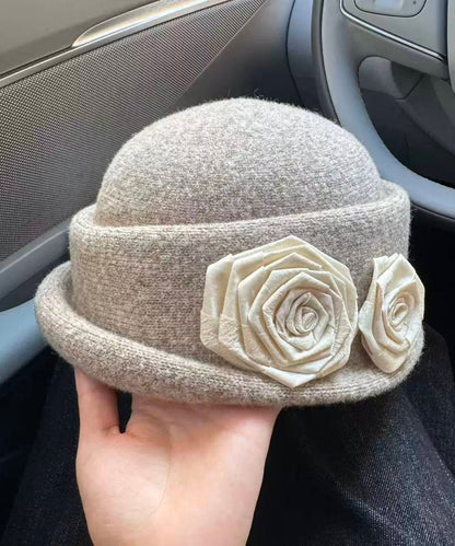 Stylish Beige Woolen Warm Bucket Hat