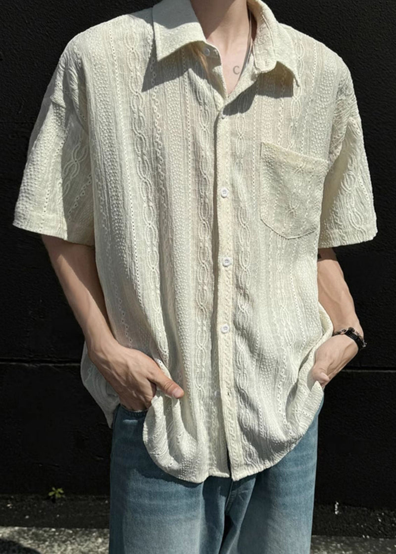 Stylish Beige Peter Pan Collar Ice Silk Shirt Summer