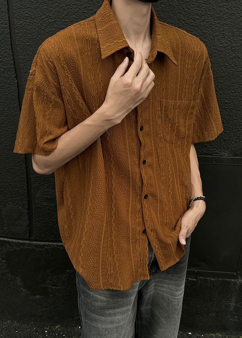 Stylish Beige Peter Pan Collar Ice Silk Shirt Summer