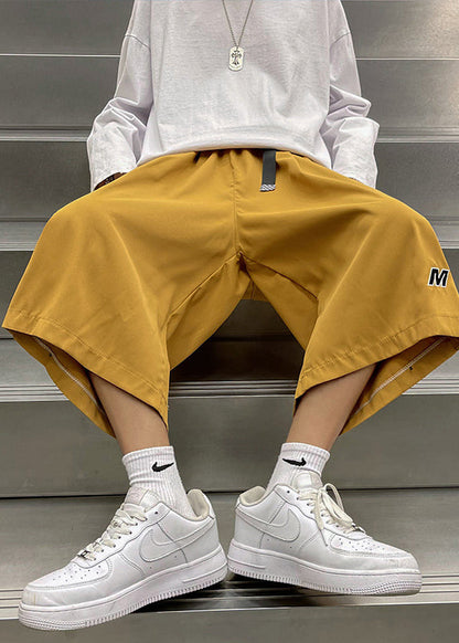 Stylish Beige Pockets Drawstring Crop Pants Summer