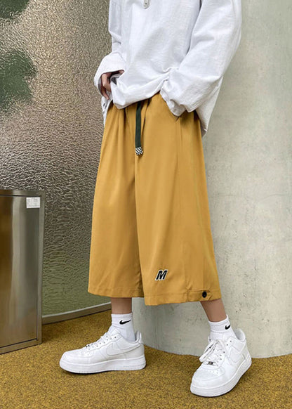 Stylish Beige Pockets Drawstring Crop Pants Summer